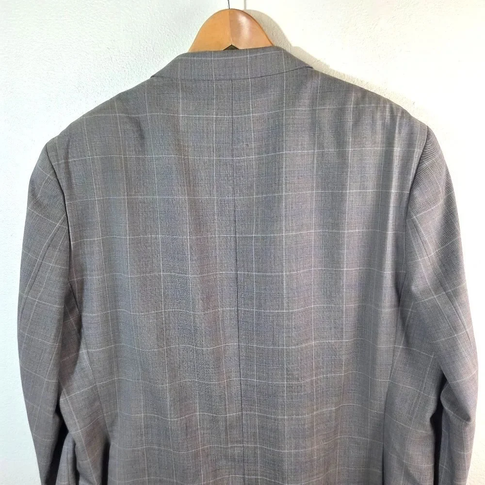 Men's Michael Kors Taupe Two Button Checkered Work Career Blazer Jacket Size 50R